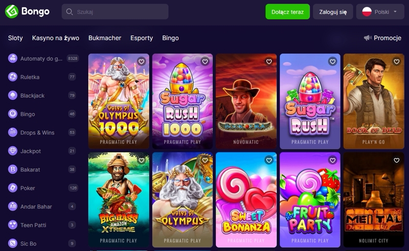 Szeroki wybór gier w kasynie online Bongo w Polsce
