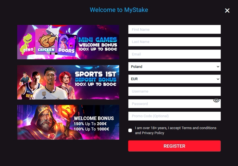 Zarejestruj się w kasynie online Mystake