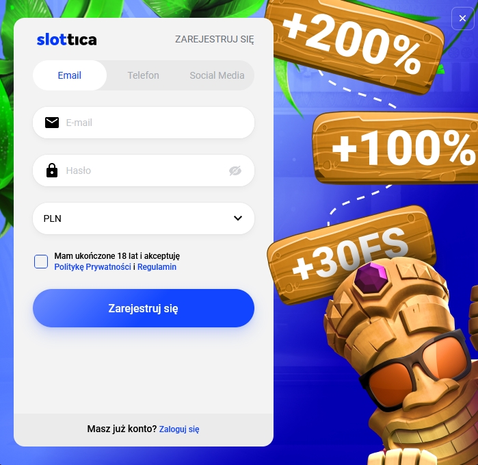Rejestracja w kasynie online Slottica
